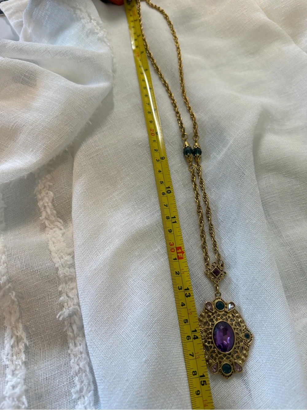 Vintage 1928 Jewelry Co Amethyst Purple Rhinestone Filigree Pendant Necklace